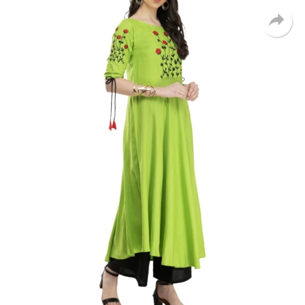 Embroidered Rayon Flared Indian Kurta/Kurti